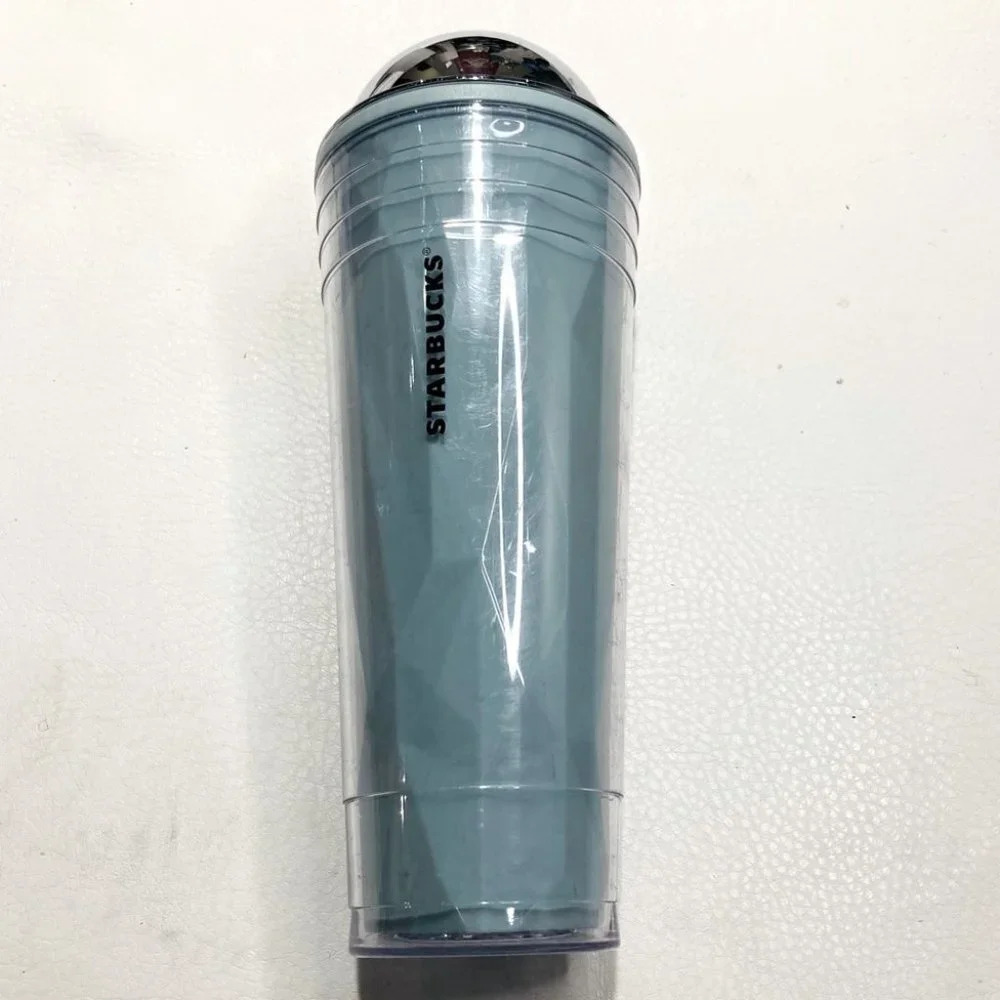 STARBUCKS 2012 Chiseled Faceted Pale Blue Silver Dome Cold Drinks Tumbler